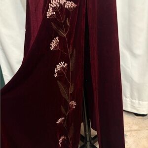 Disturbia Dark Red Maxi Skirt with Floral Embroidery